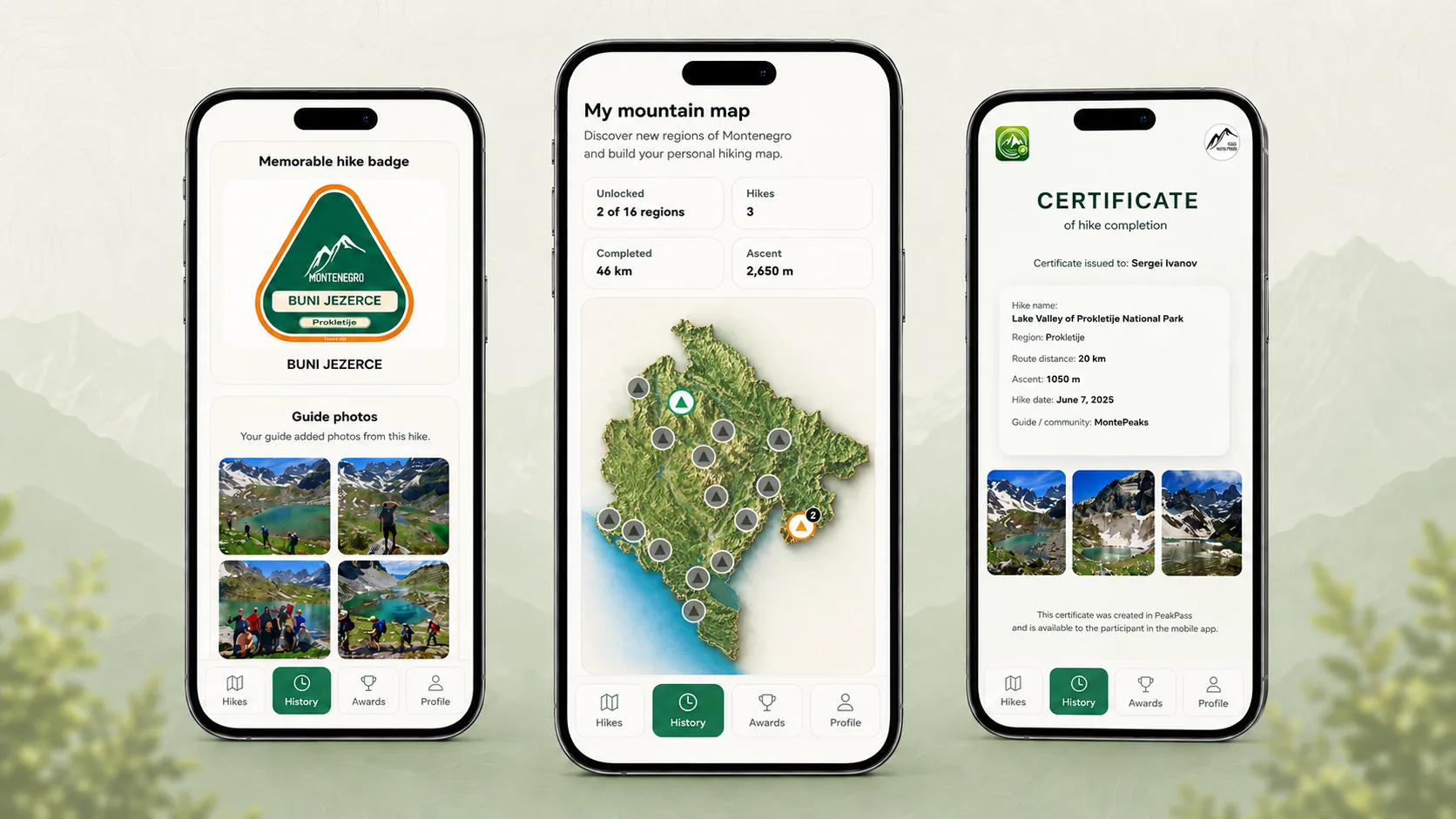 PeakPass digital hiking passport: badges, hiking history and certificate